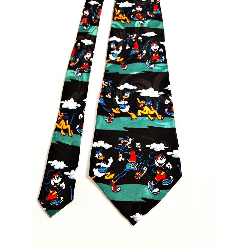 Vintage Disney Mickey Inc 100% Silk Tie Mickey Donald Goofy Pluto Handmade Korea